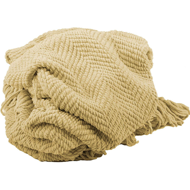 Jeté en tricot de tweed, Brun clair, 60 po x 80 po