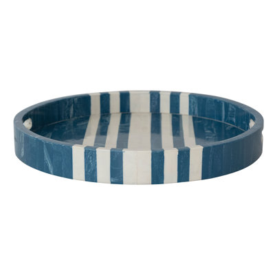 Round Decorative Marbled Resin Tray with Stripes and Handles