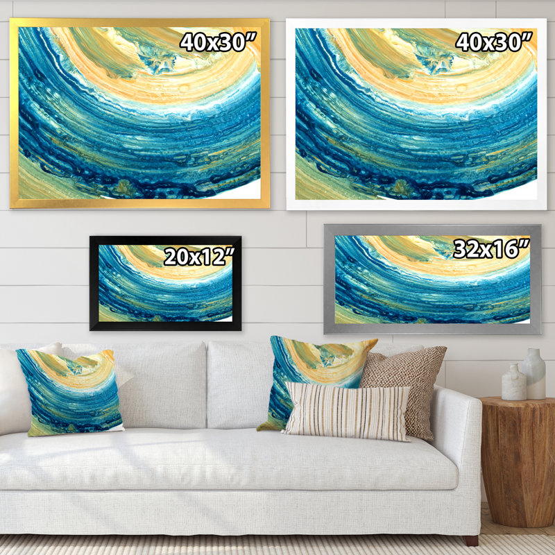 «Blue and Yellow Brush Waves», reproduction sur toile, H 24 po x l 32 po, Cadre photo argenté