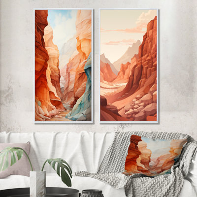 Canyon Desert Scenery Minimalism - Canyon Canvas Art Print Set Of 2