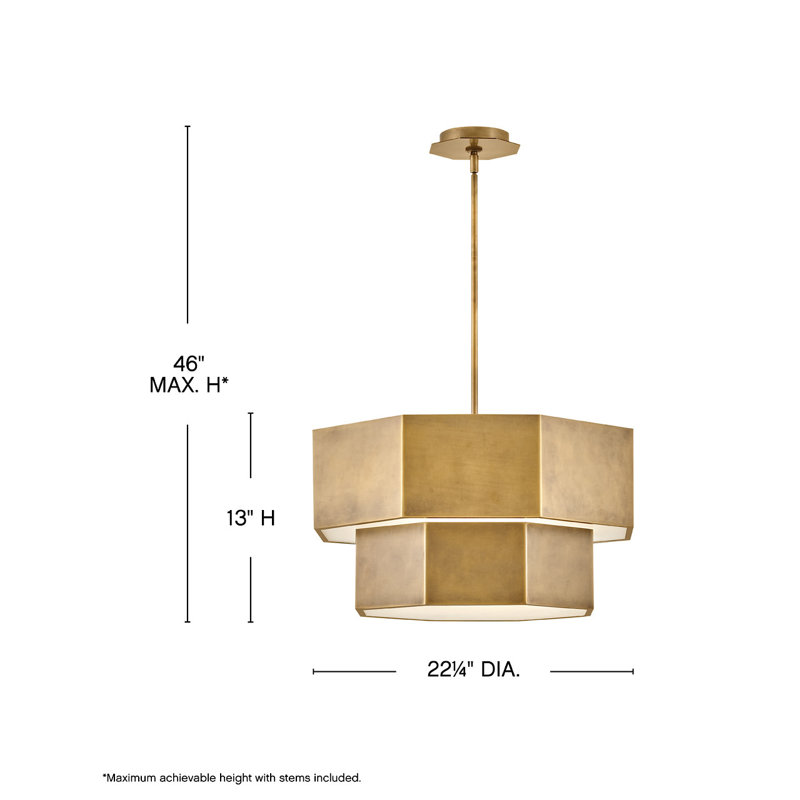 Facet Seven-Light Convertible Hexagonal Two-Tier Chandelier, Heritage Brass, Heritage Brass