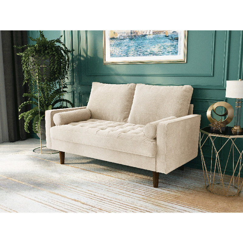 Gabrielo 58" Square Arm Sofa Loveseat, Ivory Velvet