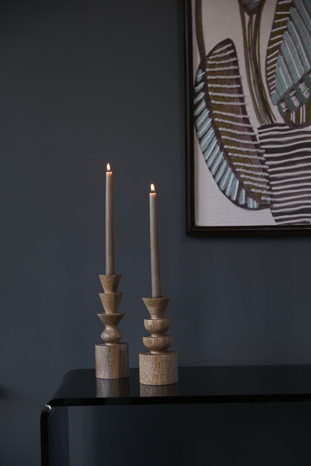 Wood Candlestick Holder, 10" H x 3" W x 3" D