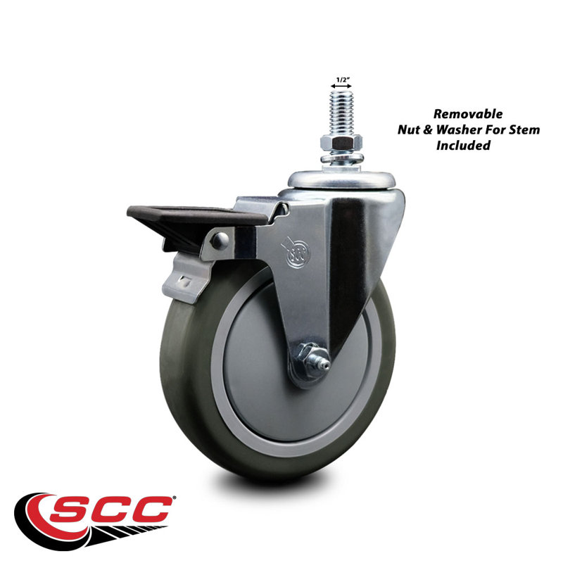 Polyurethane Swivel 12mm Threaded Stem Caster Set with Brake SCC