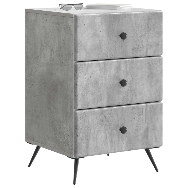 43cm W Manufactured Wood Bedside Table, Concrete Grey