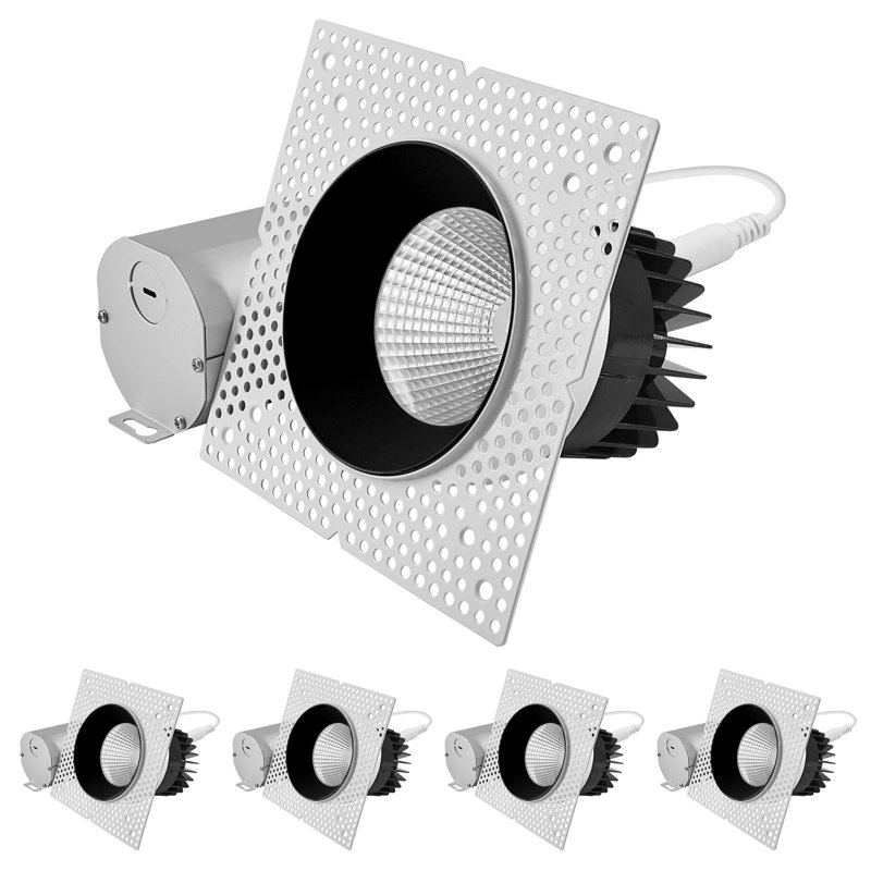 Projecteur encastré sans cadre à DEL 4 pouces avec remplacement de réflecteur noir LUXRITE 25W, 2000LM, 5CCT, 60 °, à intensité variable, CRI90, ETL blanc + noir, paquet de 4