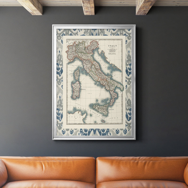 Carte encadrée de l'Italie, reproduction encadrée de qualité supérieure - prête à être accrochée, Argent