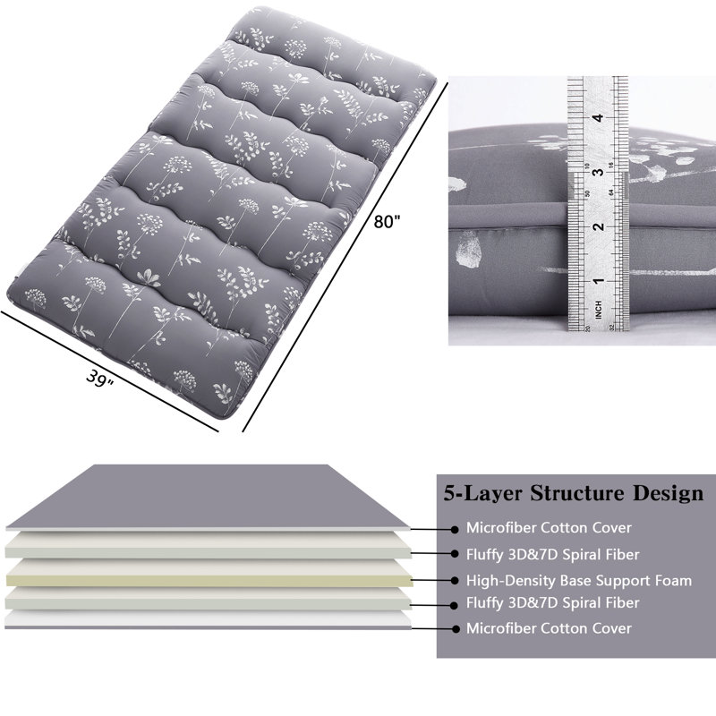 Japanese Futon Mattress, Gray, Twin