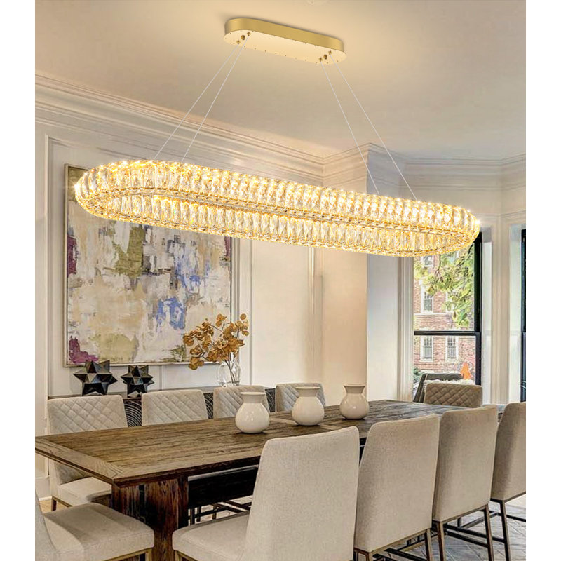 Lustre ovale moderne en cristal, 40", Doré