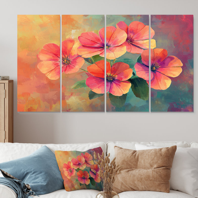 «Neon Geranium Fields Pop Art I» - Décoration murale géraniums - Art mural traditionnel, 4, H 28 po x l 48 po