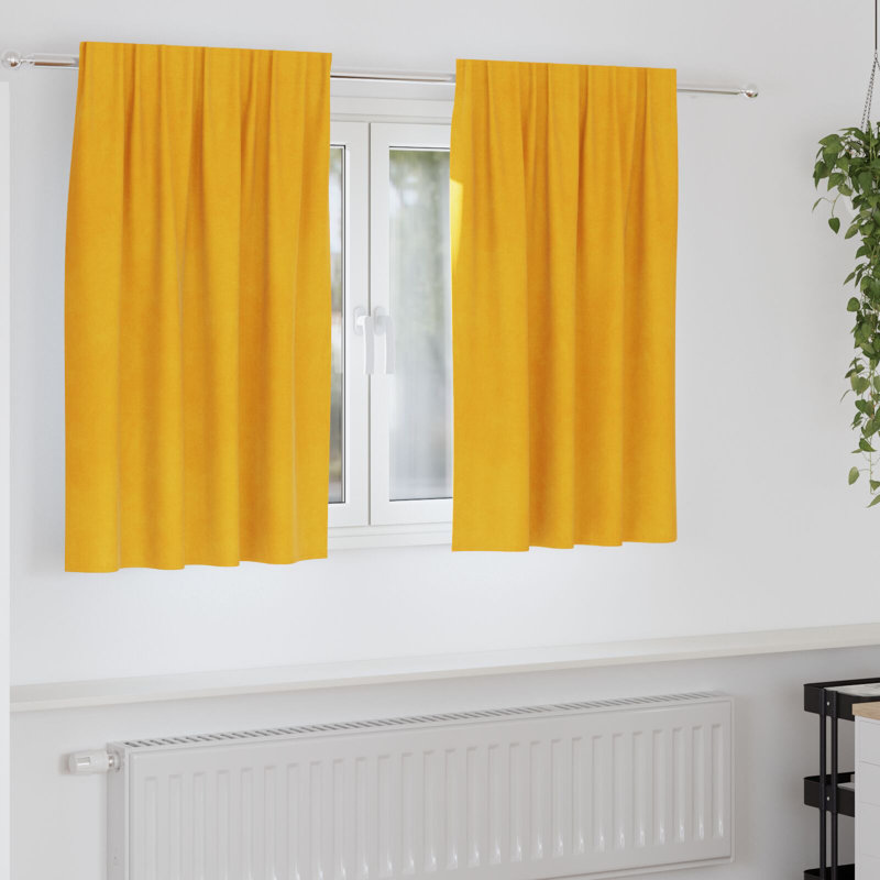Curtains Polyester 140Cm Sound-Absorbing, 140cm Width x 140cm Drop, Mustard