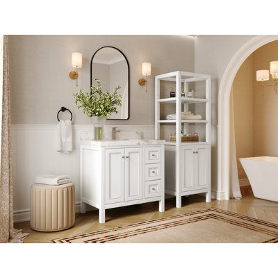 Nashville 36 In. W X 22 In. D Center Sink Bathroom Vanity In Alabaster With 2 In.