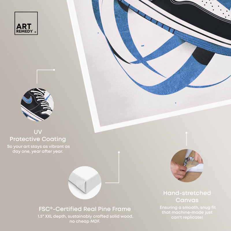 Décoration murale "Blue Ribbon Sneaker" par Art Remedy, H 15 po x l 10 po, Toile tendue