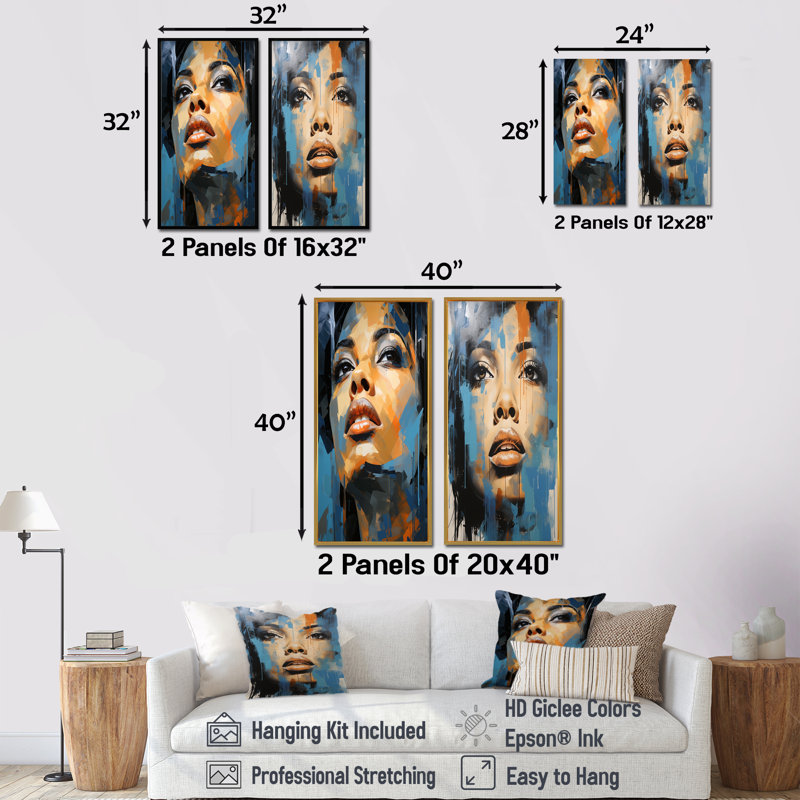 Ensemble de 2 décorations murales Azure Aaliyah, Cadre noir, H 32 po x l 33 po