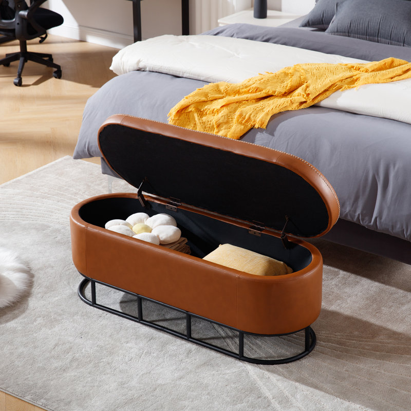 Nakiya Oval Upholstered Ottoman Entryway Bench with Metal Legs