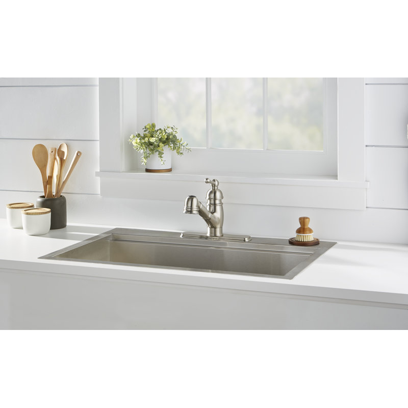 Opulence 1H Pull Out Single Handle Kitchen Faucet with Side Spray, Stainless Steel