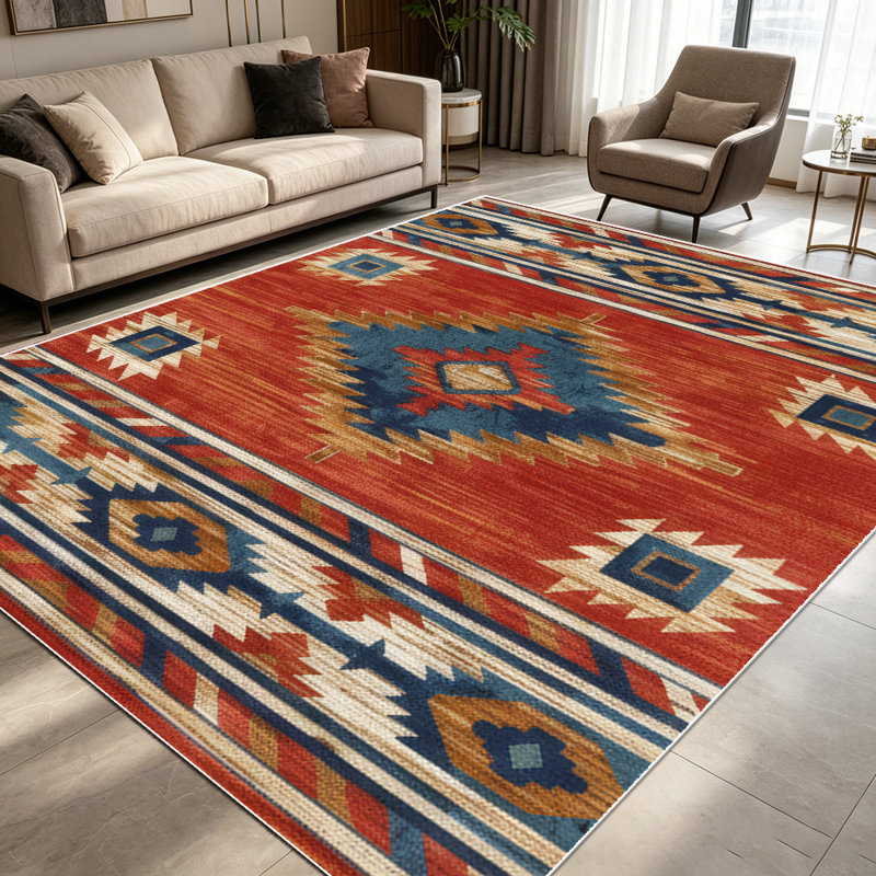 1PC Southwestern Aztec Tribal Geometric area rugs for Living Room, Soft and Comfortable, Suitable for all seasons, easy-to-maintain, machine washable Indoor floor mat, Under Table Farmhouse suitable for dining room, bedroom, entryway, kitchen, home