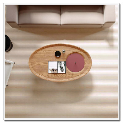 45.3" Oval Wood Coffee Table with Storage, Walnut Top with Red Legs, Mid-Century Modern Living Room Center Table,