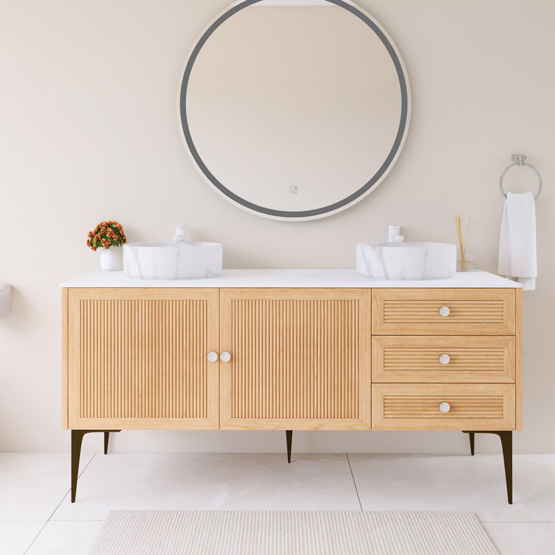 Meuble-lavabo double 60 po avec lavabo en céramique blanche