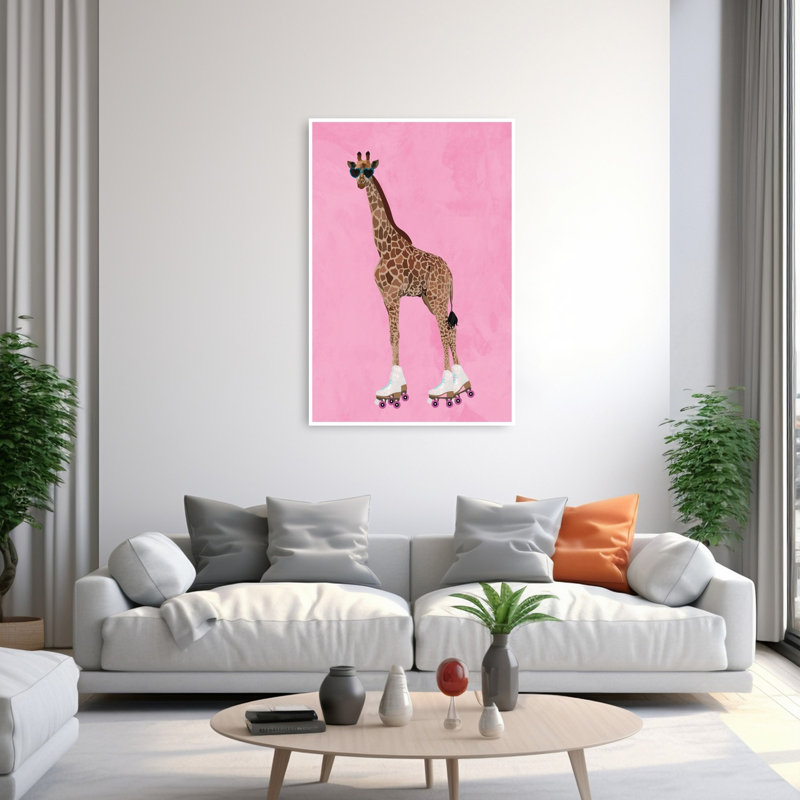Cool Giraffe Roller Skates Modern Retro Wall Art Print by Sarah Manovski - Wrapped Canvas Print, 152.4cm H x 101.6cm W