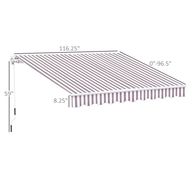 8' Retractable Awning, 59" H x 116.2" W x 96.5" D, Coffee Striped