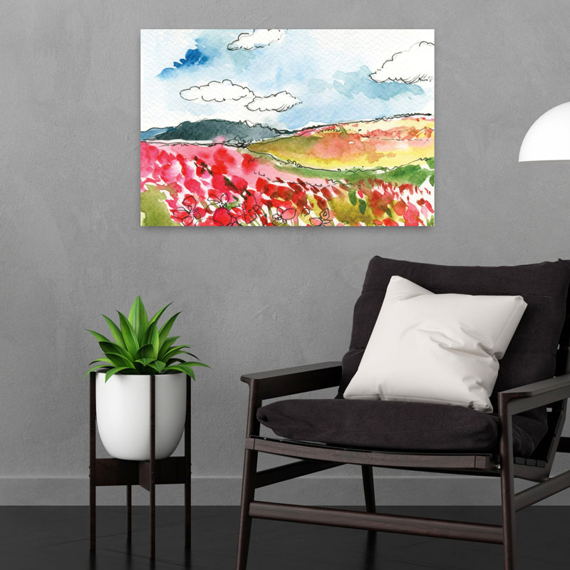 Vent dans la prairie, paysage contemporain abstrait, art floral, H 24 po x l 16 po
