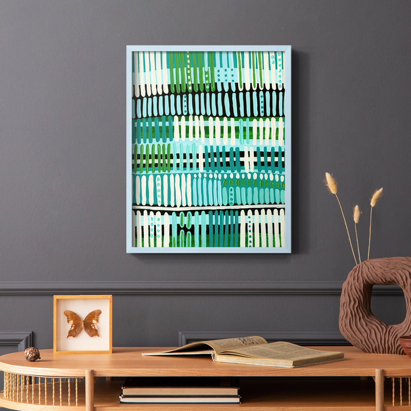 Teal Pattern II Framed Print - Solid Wood, Blue, 10" H x 8" W