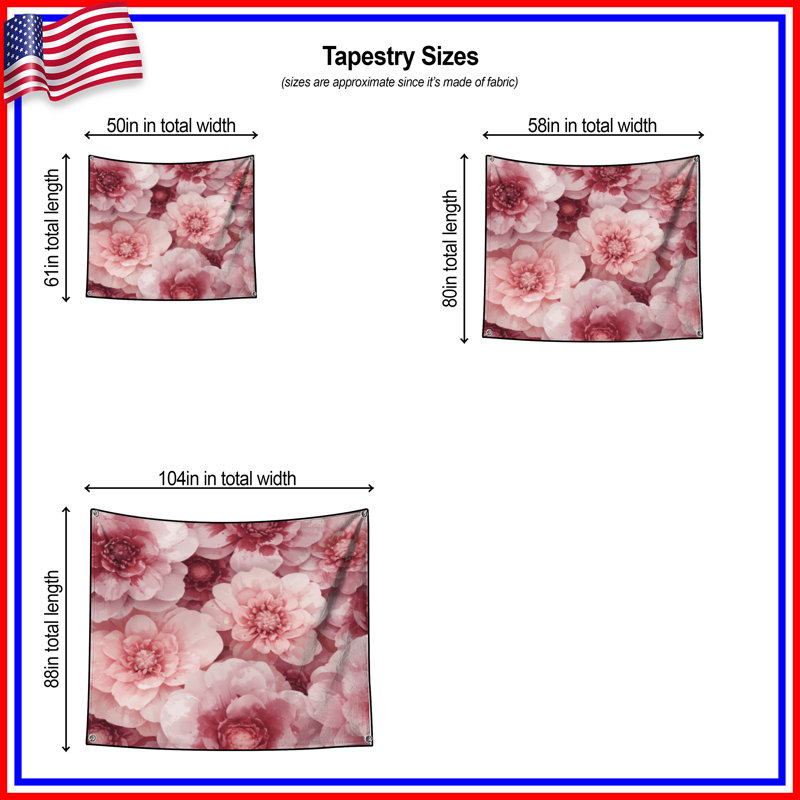 Tapisserie murale pivoines roses, 104 po H x 88 po avec 4 œillets