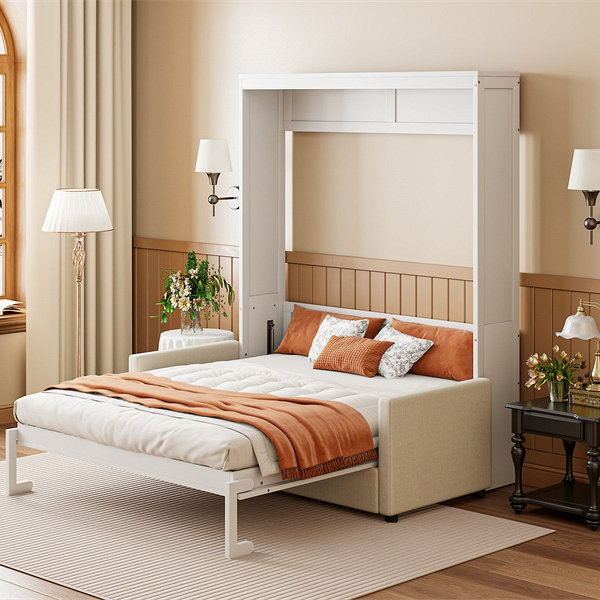 Lit escamotable avec coussin Murphy, White, Full / Double