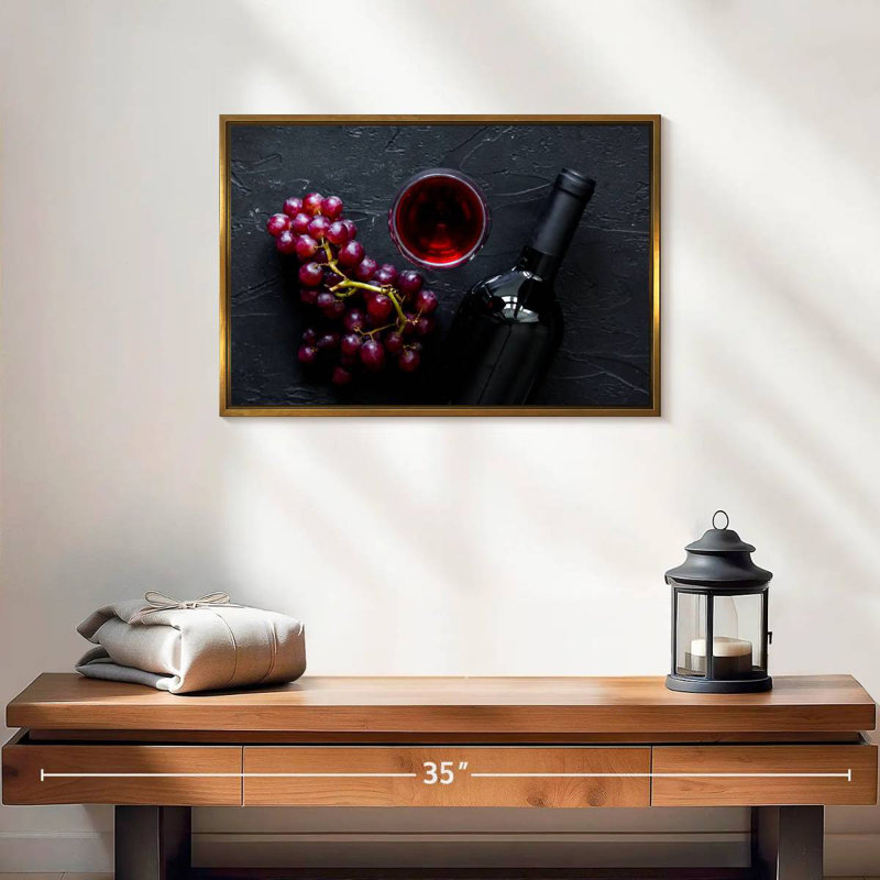 Vin rouge élégant, 19 po x 13 po, Cadre flottant doré