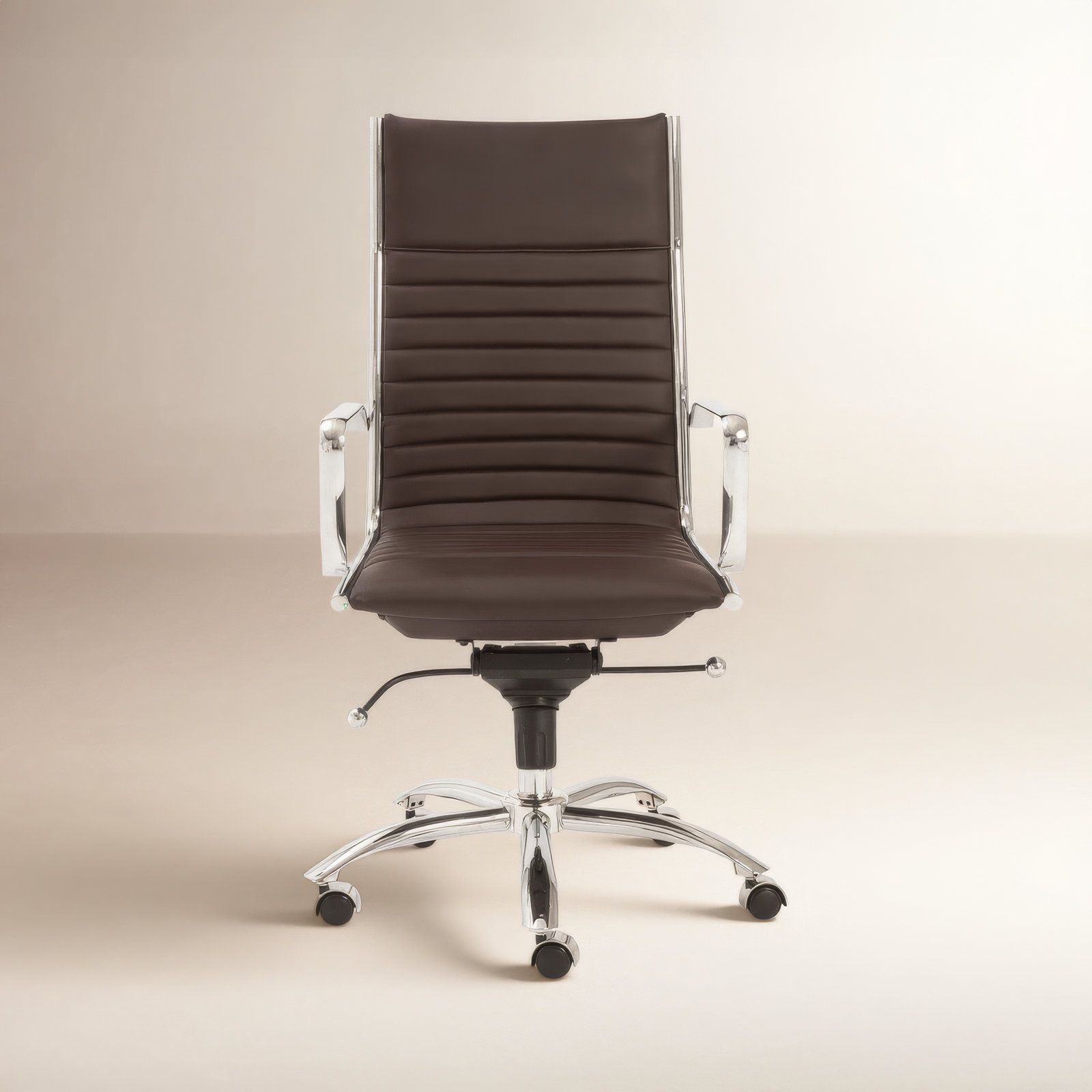 Naida Swivel Office Chair, Brown Faux Leather, Chrome