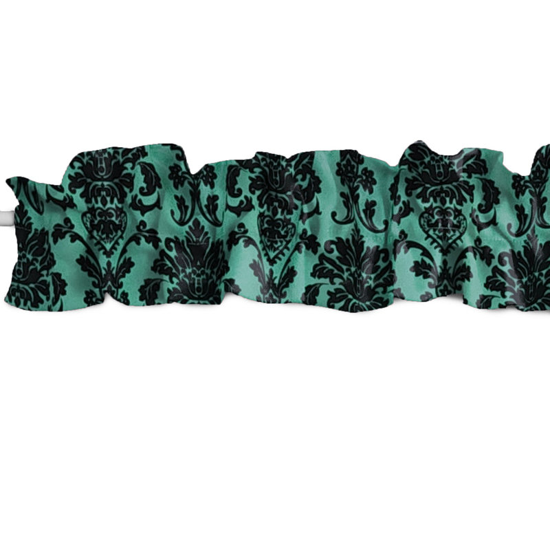 Floral Poplin Damask Curtain Sleeve Topper Window Valance, 72" W x 7" L, Green Teal