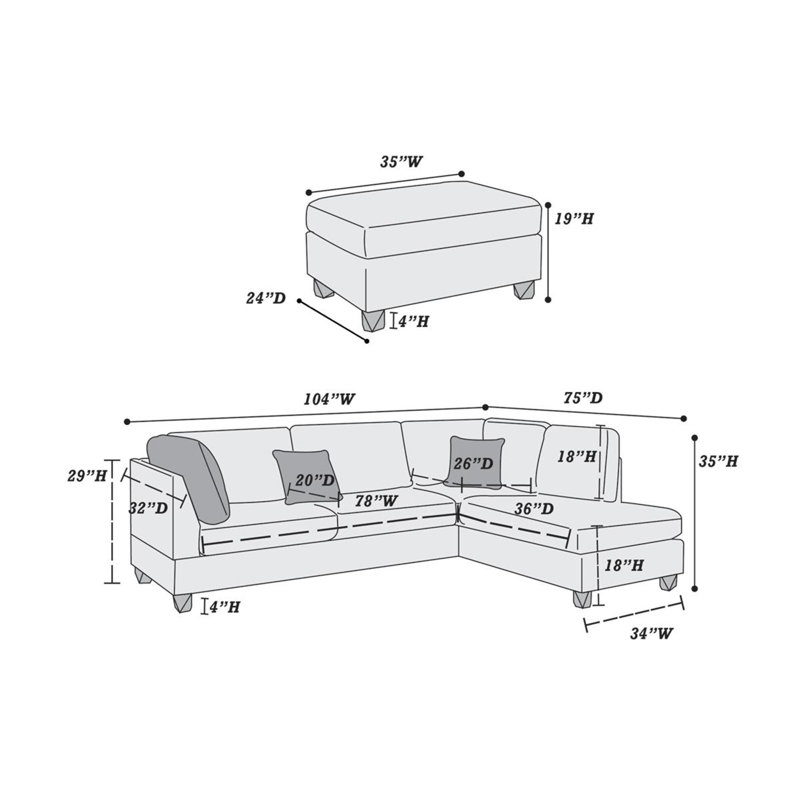 3-PC SECTIONAL In Gray, Gray Fabric