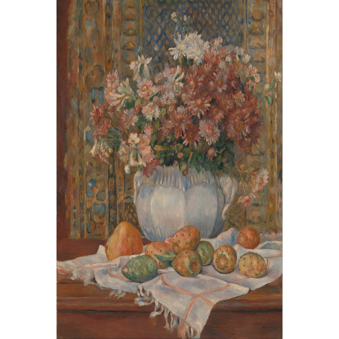 Leinwandbild Stilleben mit Blumen und Kaktusfeigen von Auguste Renoir