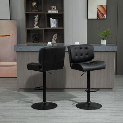 Ensemble de 2 tabourets de bar avec siège réglable, coussin rembourré épais et repose-pieds en métal