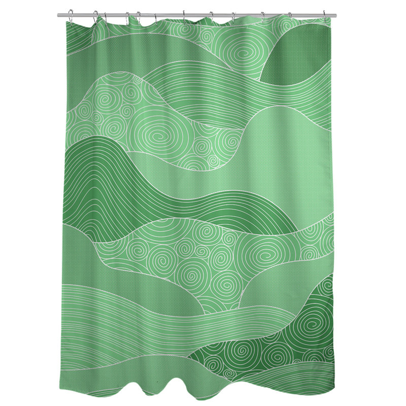 Rideau de douche simple à vagues dessiné à la main Classic, Vert