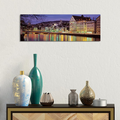 Riverfront Architecture, Zurich, Switzerland by Panoramic Images - Wrapped Canvas Panoramic Print