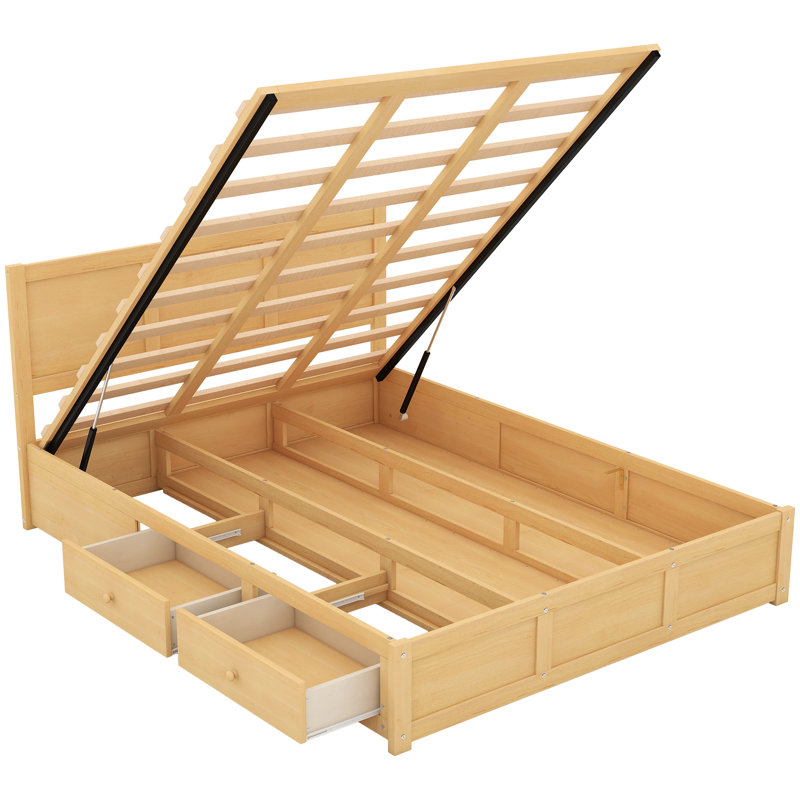 Grand lit plateforme en bois avec rangement et 2 tiroirs - assemblage simple et intemporel