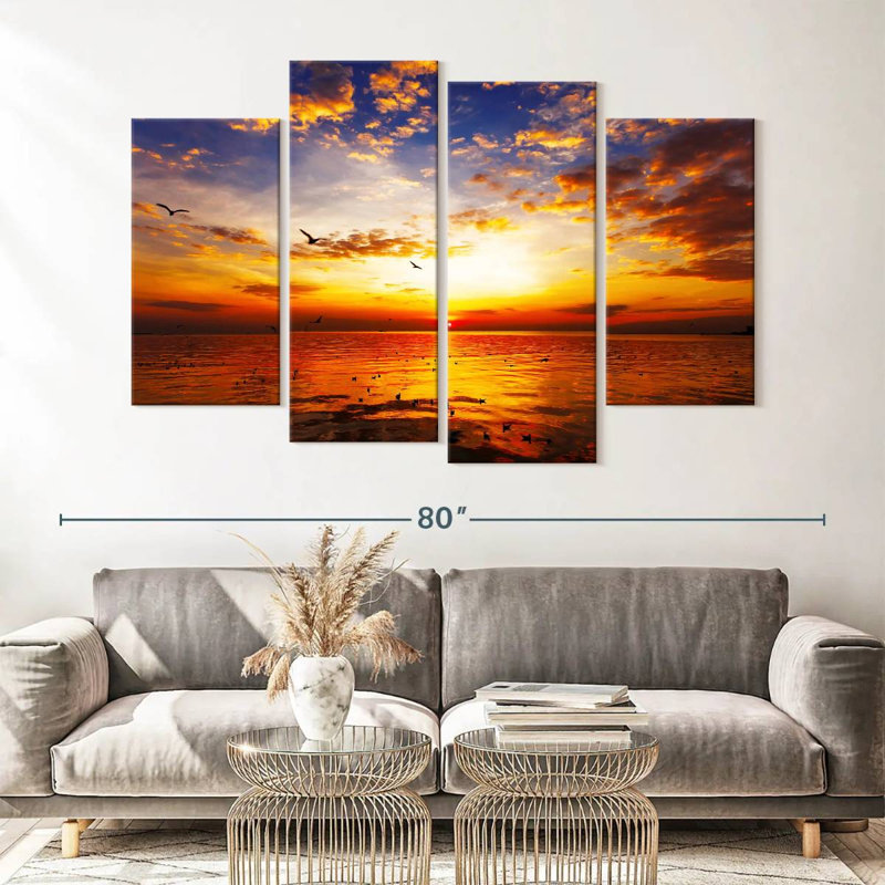 Ciel coucher de soleil 4 pièces, H 42 po x l 68 po x P 1,25 po