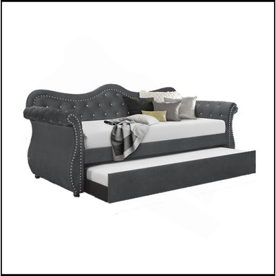 Upholstered Velvet Wood Daybed With Trundle