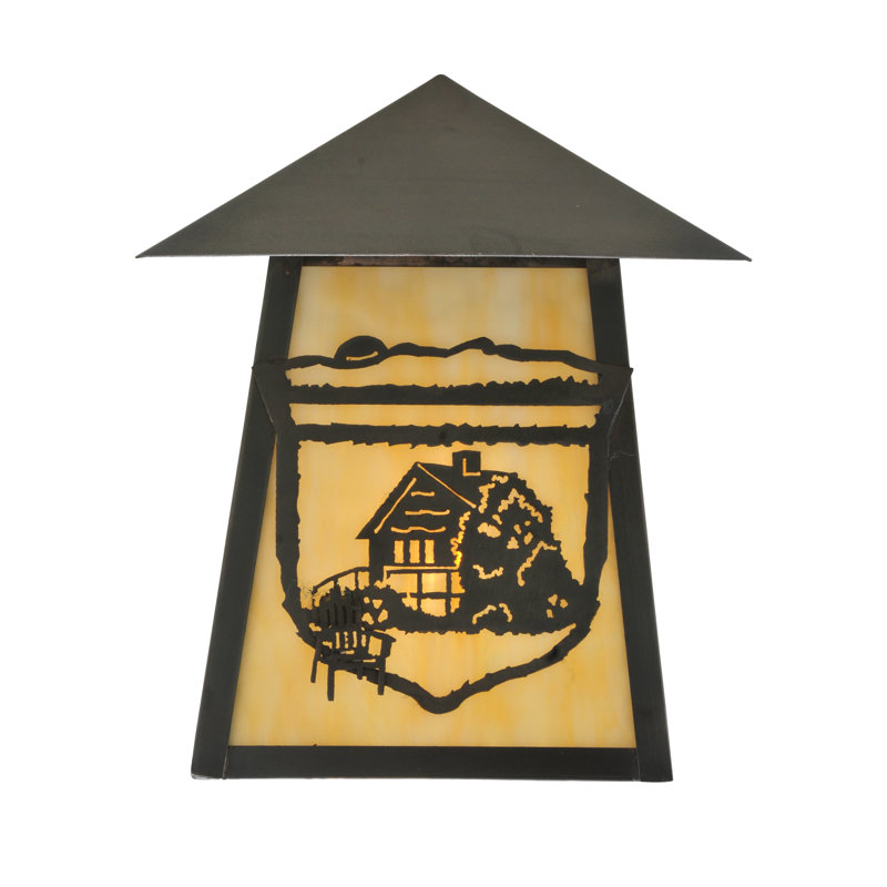 Rustic Craftsman Brown Wall Sconce with Beige Art Glass