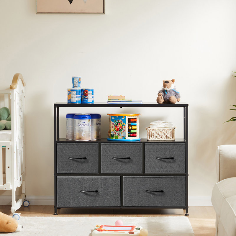 5 - Drawer Dresser With TV Stand (Set of 2）, Gray