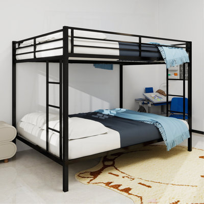 Multi - Functional Square Tube Iron Bunk Bed, Full - Size Upper & Full - Size Lower Bed, Robust Metal Frame Resists Wear, Ideal For Optimizing Vertical Space In Any Room-Full Size - 137Cm X 190Cm-Blac