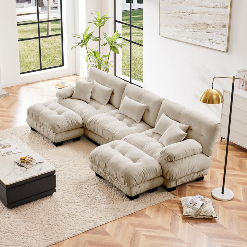 Canapé en chenille avec repose-pieds Cloud, Café clair, H 35,4 po x l 133,8 po x P 59,6 po, 5