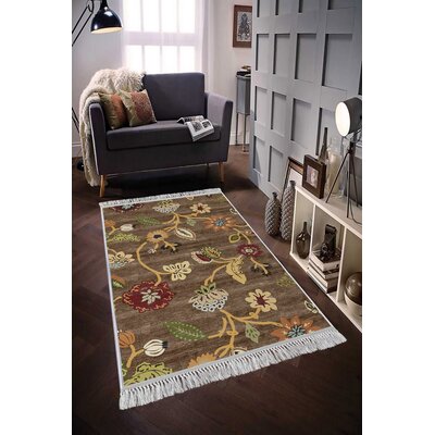 Joyner Floral Machine Made Flatweave Velvet Area Rug in Brown/Yellow -  East Urban Home, 248EB1C08BBD48D5AE7612F5534749A2