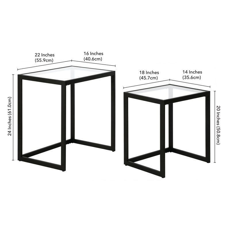 Rocco 2-Piece Tempered Glass and Steel Nesting Tables, Blackened Bronze