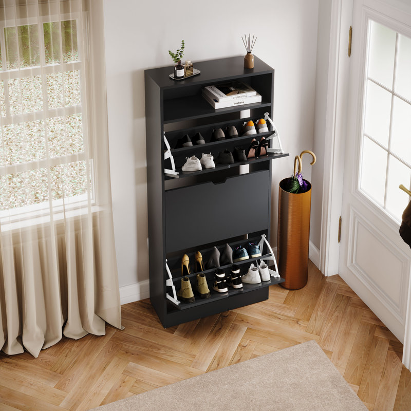 3 Drawer Shoe Cabinet with Open Shelf Modern Storage Furniture for Hallway Living Room Bedroom, Black