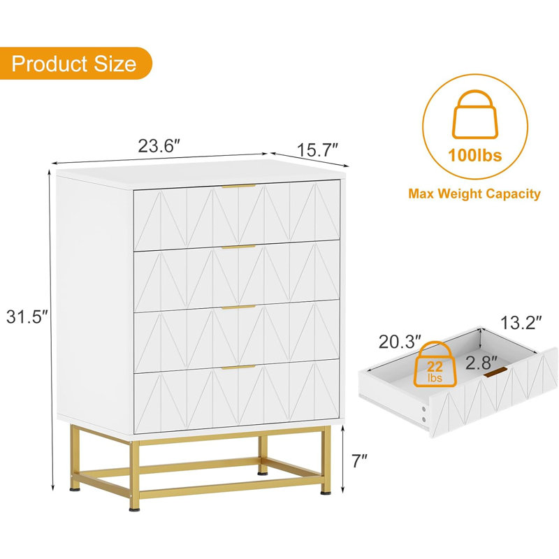 60 cm W Chest of Drawers, White