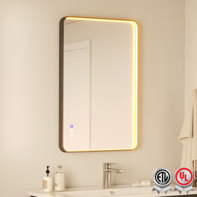 Miroir de salle de bain mural rond en aluminium à cadre arrondi à DEL Waterpar