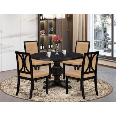 9682AB151E914A32A6970C4265969162 5-Pc Dining Set Contains a Round Dinner Table & 4 Polyester Chairs, Sand Blasting Black